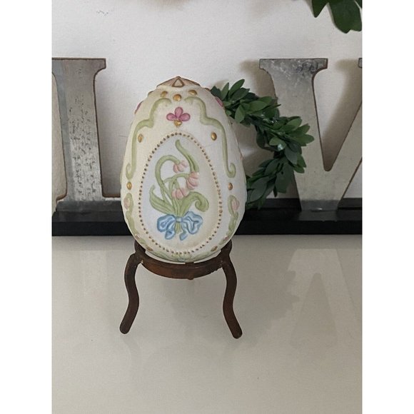 Cybis Floral Egg Franklin Mint Collectors Treasury with Stand 3" Vintage 1981 - Picture 16 of 16